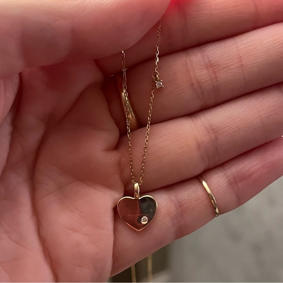 14K yellow gold heart and diamond necklace - Picture 1 of 4